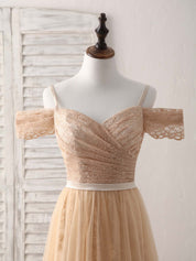 A-Line Off-the-Shoulder Floor-Length Tulle and Lace Prom Dress