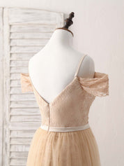 A-Line Off-the-Shoulder Floor-Length Tulle and Lace Prom Dress