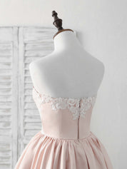 A-line Sweetheart Neck High-Low Satin & Lace Homecoming Dress with Lace Appliqué