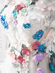 A-Line Scoop Neck Floor-Length Tulle Lace Floral Appliqué Prom Dress