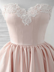 A-line Sweetheart Neck High-Low Satin & Lace Homecoming Dress with Lace Appliqué