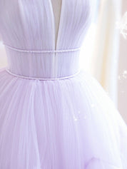 A-Line Sweetheart Floor-Length Lavender Tulle Prom Dress with Tiered Skirt