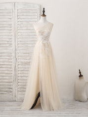 A-Line One-Shoulder Floor-Length Tulle & Lace Prom Dress with Floral Appliqué Bodice