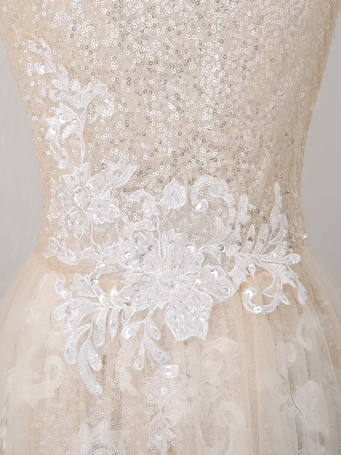 A-Line One-Shoulder Floor-Length Tulle & Lace Prom Dress with Floral Appliqué Bodice