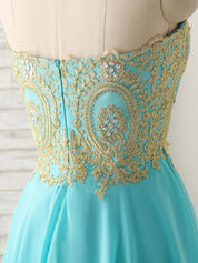 A-Line Sweetheart Strapless Knee-Length Chiffon Homecoming Dress with Lace-Embellished Bodice