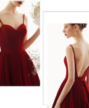 A-Line Sweetheart Neck Floor-Length Burgundy Velvet Prom Dress with Spaghetti Straps and Dramatic Full Skirt