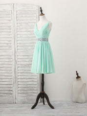 A-line V Neck Short Chiffon Homecoming Dress with Beaded Waist