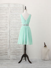 A-line V Neck Short Chiffon Homecoming Dress with Beaded Waist