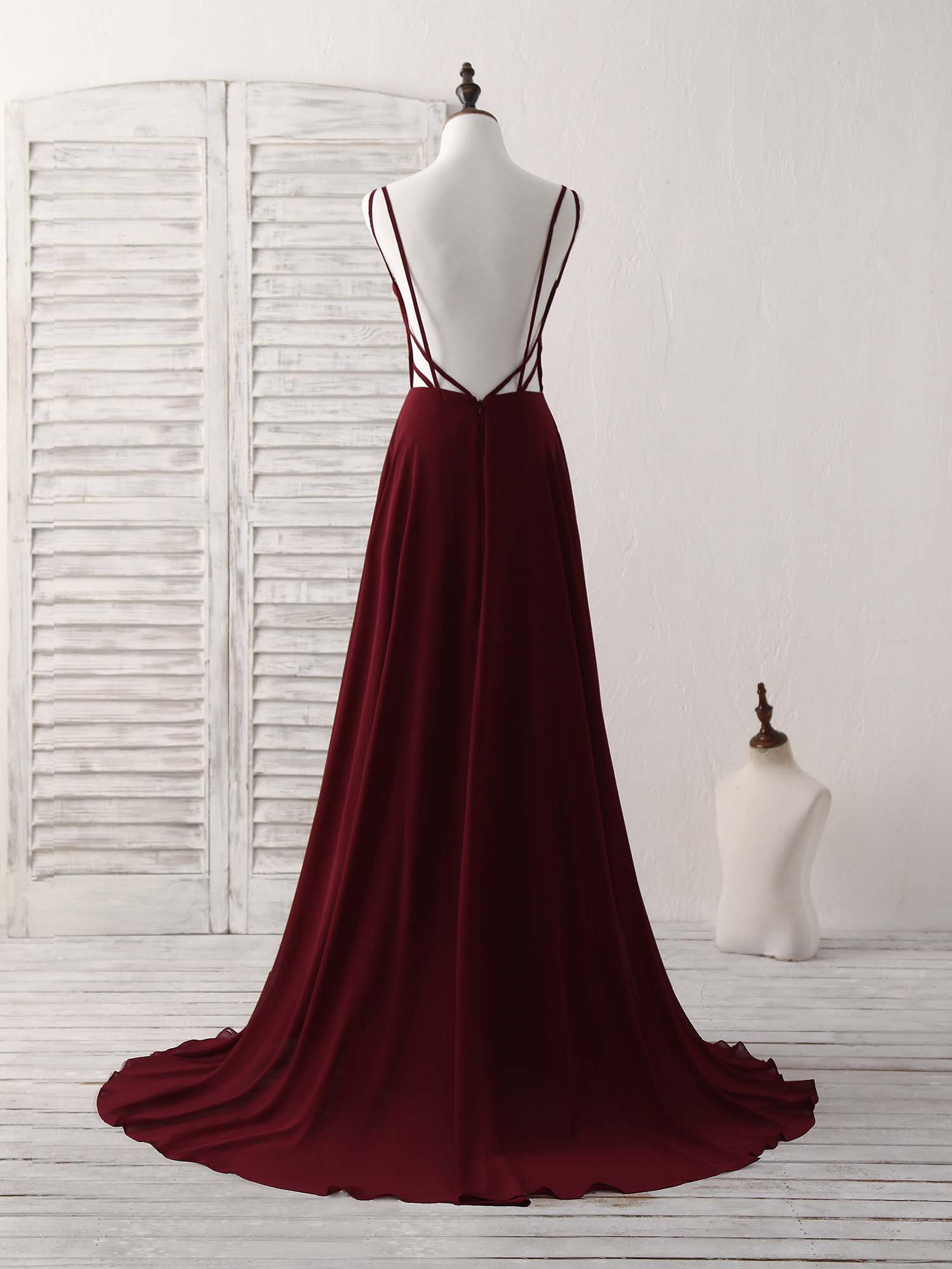 A-Line V-Neck Floor-Length Chiffon Prom Dress with Crisscross Back