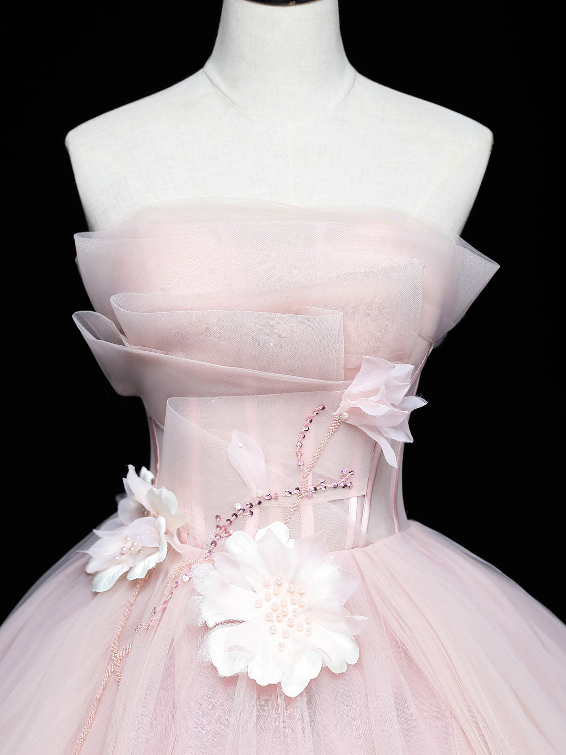 A-Line Tulle Beads Pink Short Prom Dress, Pink Homecoming Dress