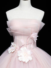 A-Line Tulle Beads Pink Short Prom Dress, Pink Homecoming Dress