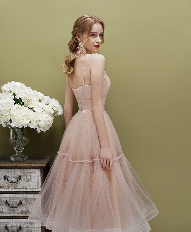 A-Line Scoop Neck Knee-Length Tulle Prom Dress in Sage Green with Tiered Skirt