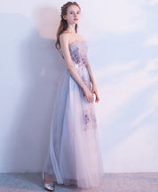 A-Line Sweetheart Strapless Floor-Length Light Blue Tulle Lace Appliqué Prom Dress