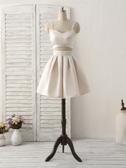 A-Line Scoop Neck Knee-Length Satin Two-Piece Homecoming Dress