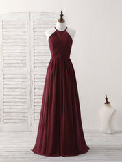 A-Line Halter Neck Floor-Length Chiffon Prom Dress with Cross-Pleated Bodice