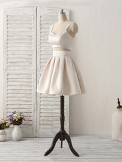 A-Line Scoop Neck Knee-Length Satin Two-Piece Homecoming Dress
