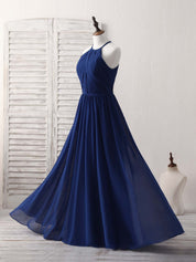 A-line Halter Neck Floor-Length Chiffon Prom Dress with Pleated Bodice