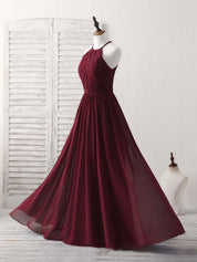 A-Line Halter Neck Floor-Length Chiffon Prom Dress with Cross-Pleated Bodice