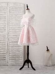 A-line Sweetheart Neck Short Tulle & Lace Homecoming Dress with Off-the-Shoulder Sleeves