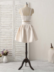 A-Line Scoop Neck Knee-Length Satin Two-Piece Homecoming Dress