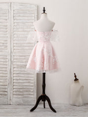 A-line Sweetheart Neck Short Tulle & Lace Homecoming Dress with Off-the-Shoulder Sleeves
