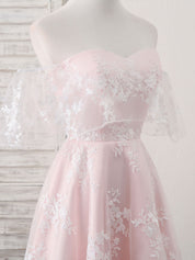 A-line Sweetheart Neck Short Tulle & Lace Homecoming Dress with Off-the-Shoulder Sleeves