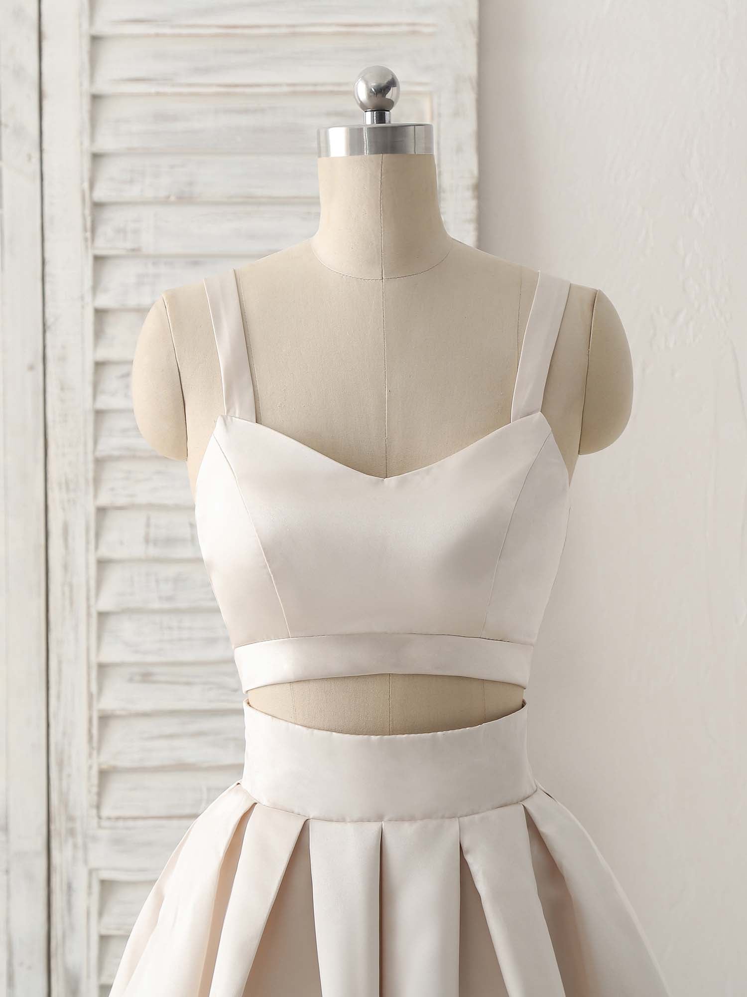 A-Line Scoop Neck Knee-Length Satin Two-Piece Homecoming Dress