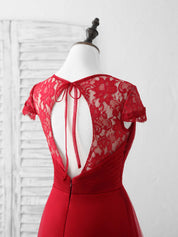 A-Line Keyhole Illusion Neck Floor-Length Tulle & Lace Prom Dress with Sheer Lace Sleeves