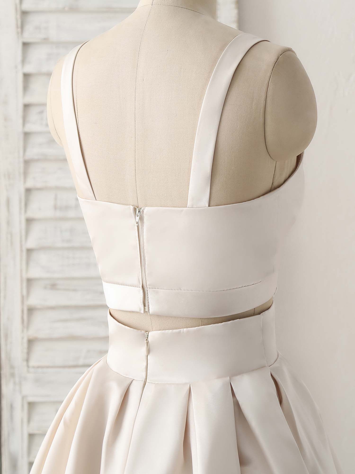 A-Line Scoop Neck Knee-Length Satin Two-Piece Homecoming Dress