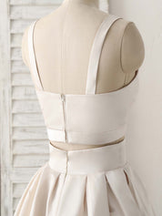 A-Line Scoop Neck Knee-Length Satin Two-Piece Homecoming Dress