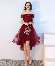 A-line Off-the-Shoulder High-Low Tulle Dress with Lace Appliqué Homecoming Dress