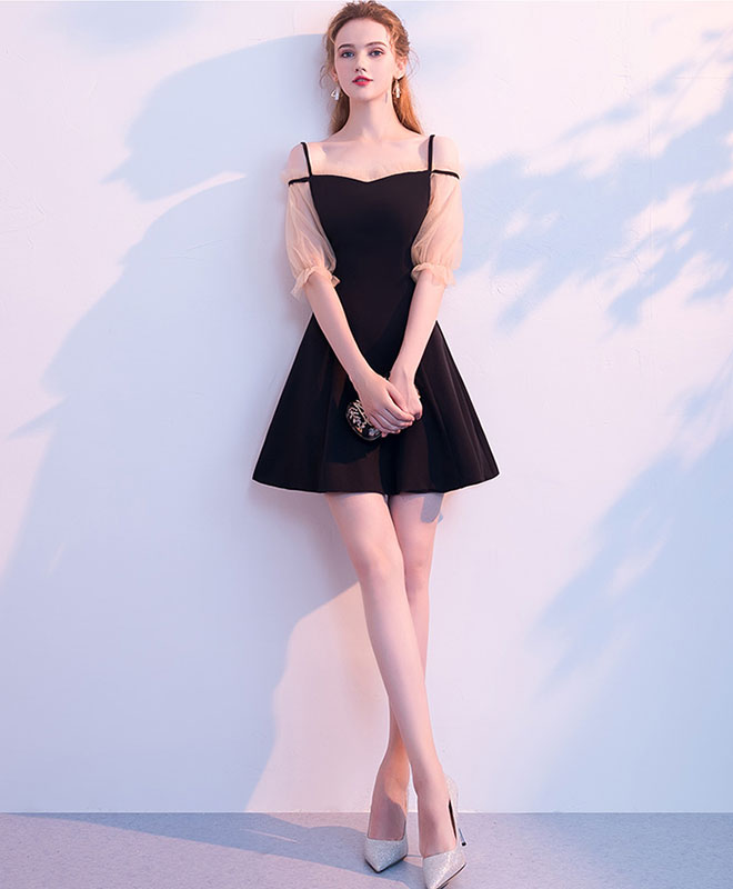 A-line Square Neck Short Tulle & Chiffon Homecoming Dress with Puff Sleeves
