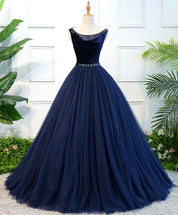 Ball Gown Scoop Neck Floor-Length Tulle & Beads Beaded Waist Prom Dress