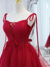 A-Line Sweetheart Short Red Tulle Homecoming Dress with Lace Bodice