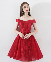 A-Line Off-the-Shoulder Knee-Length Red Tulle Lace Homecoming Dress