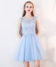 A-Line Illusion Scoop Neck Knee-Length Tulle & Lace Homecoming Dress