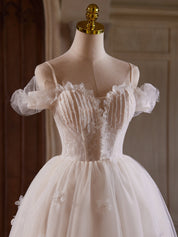 A-Line Ivory Off-the-Shoulder Short/Mini Tulle & Lace Homecoming Dress with Delicate Lace Appliqué