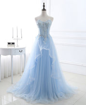 A-line Sweetheart Floor-Length Tulle & Lace Prom Dress with Lace-Up Back