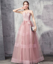 Corset-Style A-Line Floor-Length Tulle Lace Appliqué Prom Dress