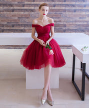 A-line Off-the-Shoulder Knee-Length Tulle & Lace Homecoming Dress with Lace-Up Back