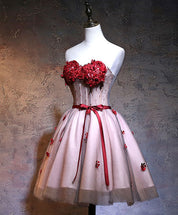 A-line Sweetheart Strapless Short Tulle Homecoming Dress with 3D Floral Appliqué