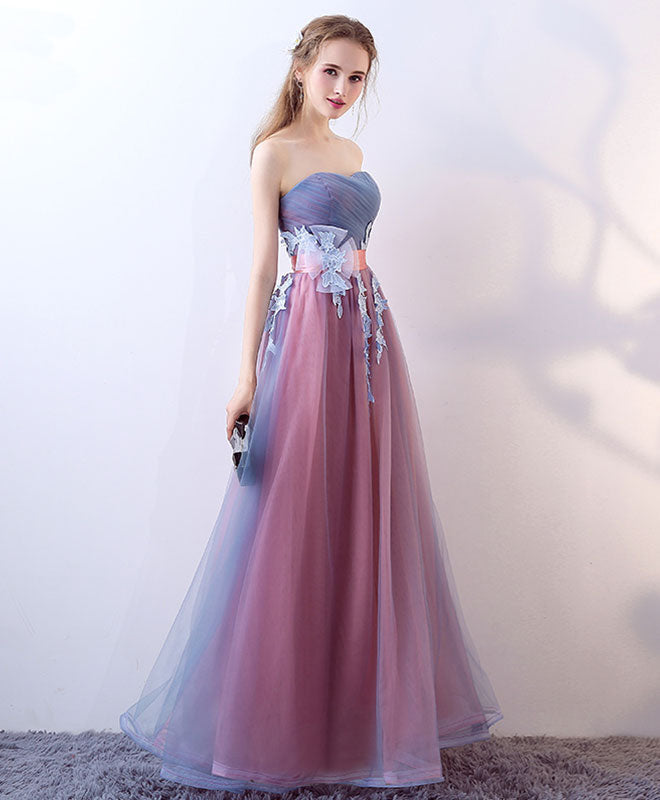 A-line Sweetheart Floor-Length Tulle & Lace Prom Dress with Lace-Up Back