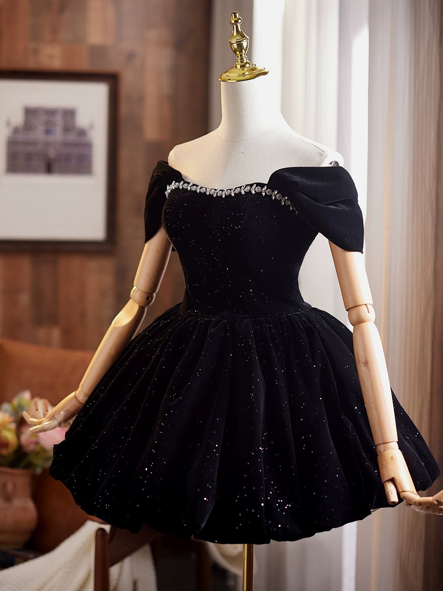 Sweet Off-the-Shoulder Velvet Homecoming Dress