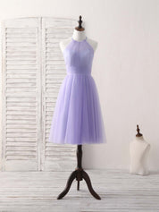 A-line Halter Neck Tea-Length Tulle Homecoming Dress with Ruched Waist