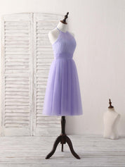 A-line Halter Neck Tea-Length Tulle Homecoming Dress with Ruched Waist