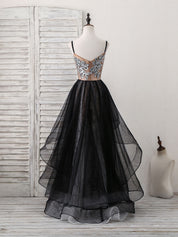 Tulle and Lace Two-Tone A-Line Floor-Length Prom Dress with Beaded Bodice