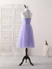 A-line Halter Neck Tea-Length Tulle Homecoming Dress with Ruched Waist