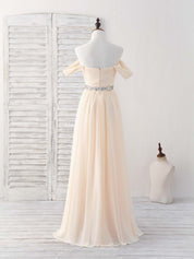 A-line Off-the-Shoulder Floor-Length Chiffon Prom Dress with Beaded Waistband