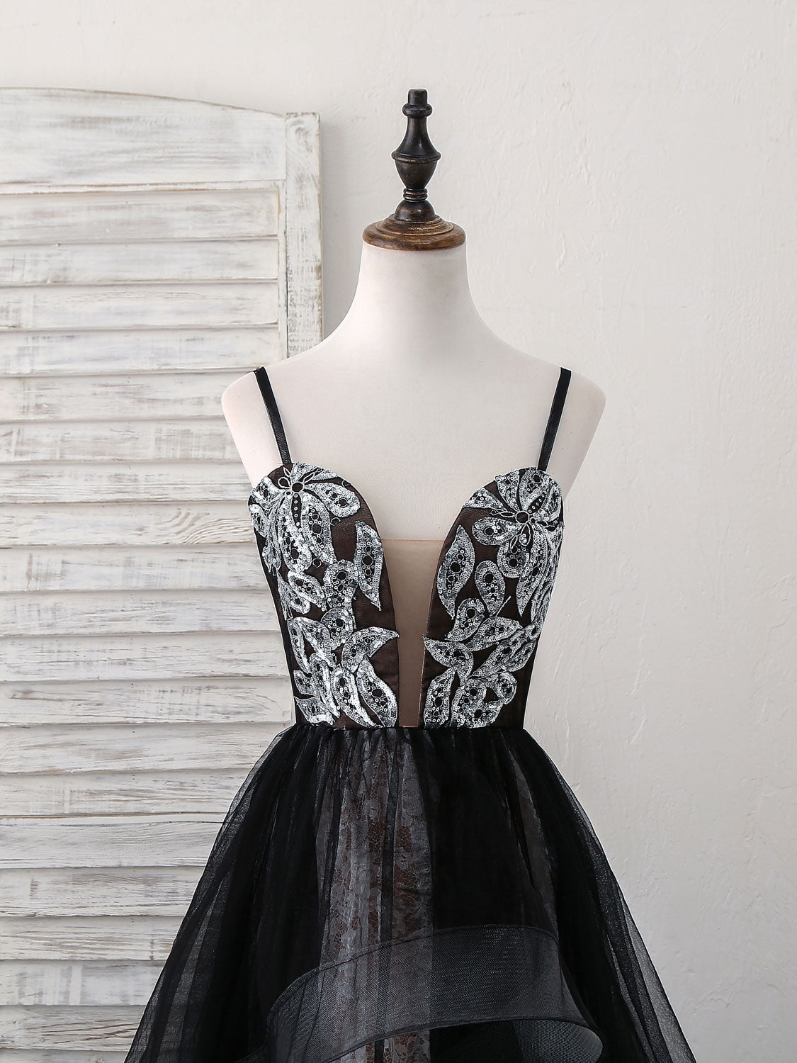 Tulle and Lace Two-Tone A-Line Floor-Length Prom Dress with Beaded Bodice