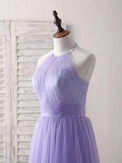 A-line Halter Neck Tea-Length Tulle Homecoming Dress with Ruched Waist